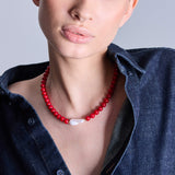 Stracciatella Jasper Stone Necklace with a Natural Pearl