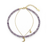 Naszyjnik Lavenda moon z kamieni anhydryt z naszyjnikiem pozłacanym 24h z księżycem i gwiazdką