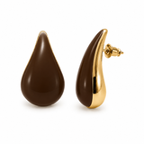 Kolczyki duże z ręcznie malowaną emalią "Chocolate" w kształcie kropli pozłacane 24k - 4 cm
