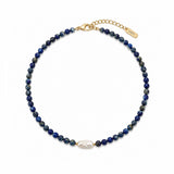 Naszyjnik Lapis lazuli z kamieni naturalnych z perłą