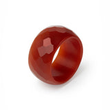 Pierścionek z szerokiego kamienia naturalnego Agatu fasetowany, bursztynowy