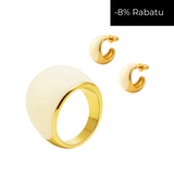 Zestaw pierścionek i kolczyki z emalią Creme