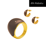 Zestaw pierścionek i kolczyki z emalią Chocolate