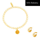 Zestaw bransoletka z masy perłowej i kolczyki z emalią Creme