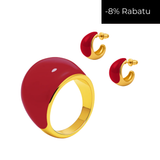 Zestaw pierścionek i kolczyki z emalią Rouge