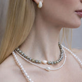 Naszyjnik Straciatella z kamieni jaspis z naturalną perłą