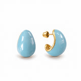 Kolczyki małe z ręcznie malowaną emalią Tears "Blue" 1 cm pozłacane 24k złotem