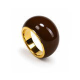 Pierścionek z ręcznie malowaną emalią „Chocolate" pozłacany 24k złotem