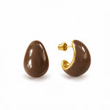 Kolczyki małe z ręcznie malowaną emalią Tears "Chocolate" 1 cm pozłacane 24k złotem