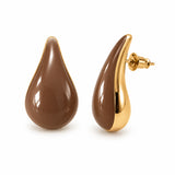 Kolczyki duże z ręcznie malowaną emalią "Chocolate" w kształcie kropli pozłacane 24k - 4 cm