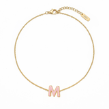 Necklace with the letter M, 24k gold plated with Pink Bloom enamel