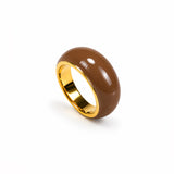 Pierścionek z ręcznie emalią "Chocolate" mini pozłacany 24k złotem