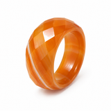 Ring with natural Agate stone, faceted, light blue