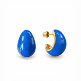 Kolczyki małe z ręcznie malowaną emalią Tears "Sea" 1 cm pozłacane 24k złotem