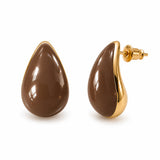 Kolczyki duże Tears z ręcznie malowaną emalią "Chocolate" pozłacane 24k złotem