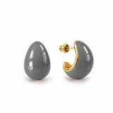 Kolczyki małe z ręcznie malowaną emalią Tears "Grey" 1 cm pozłacane 24k złotem