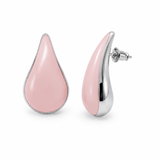 Kolczyki duże z ręcznie malowaną emalią "Pink bloom" w kształcie kropli posrebrzane - 4 cm